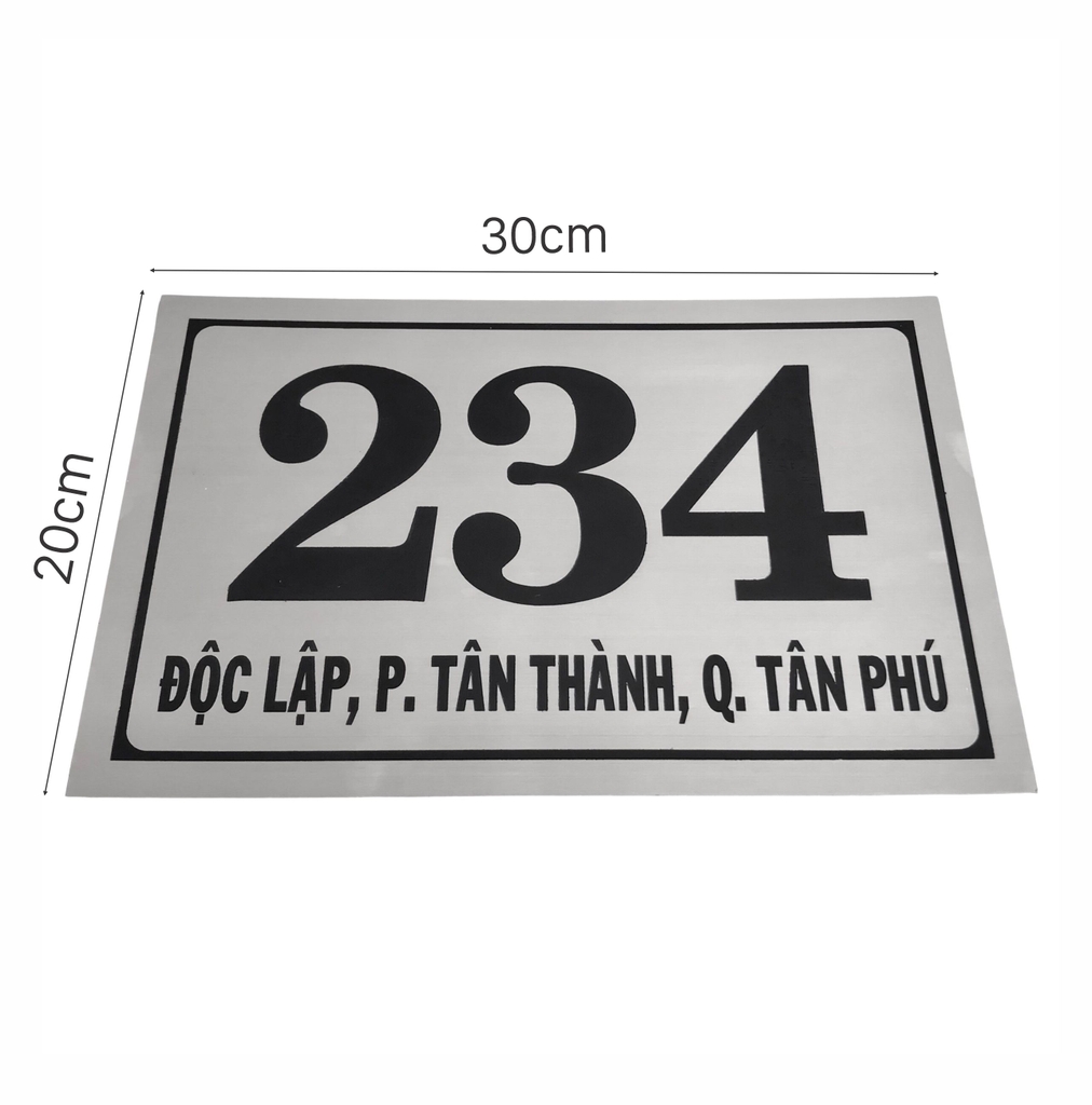 Bảng số nhà inox ăn mòn 30x20cm nền trắng bóng chữ đen