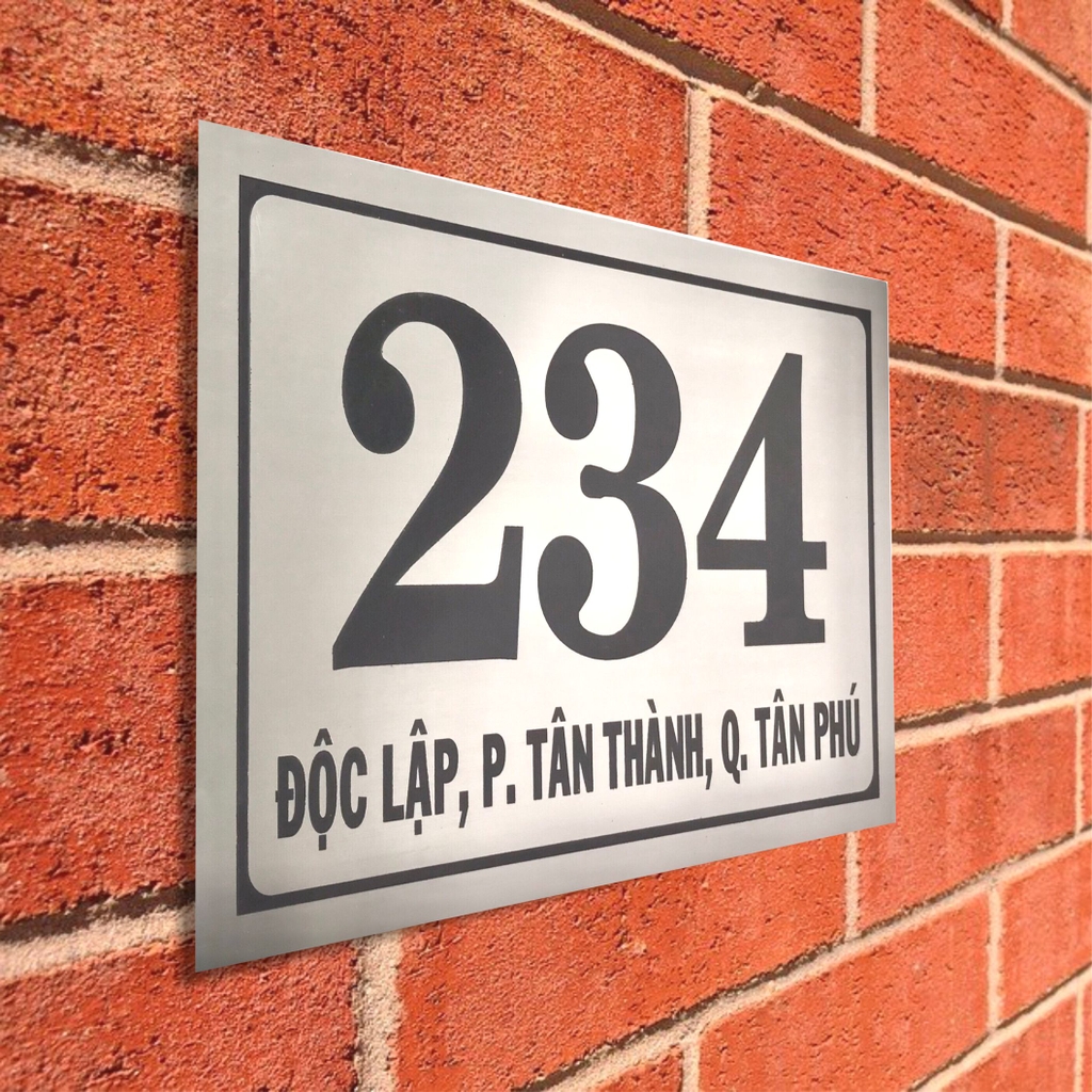 Bảng số nhà inox ăn mòn 30x20cm nền trắng bóng chữ đen