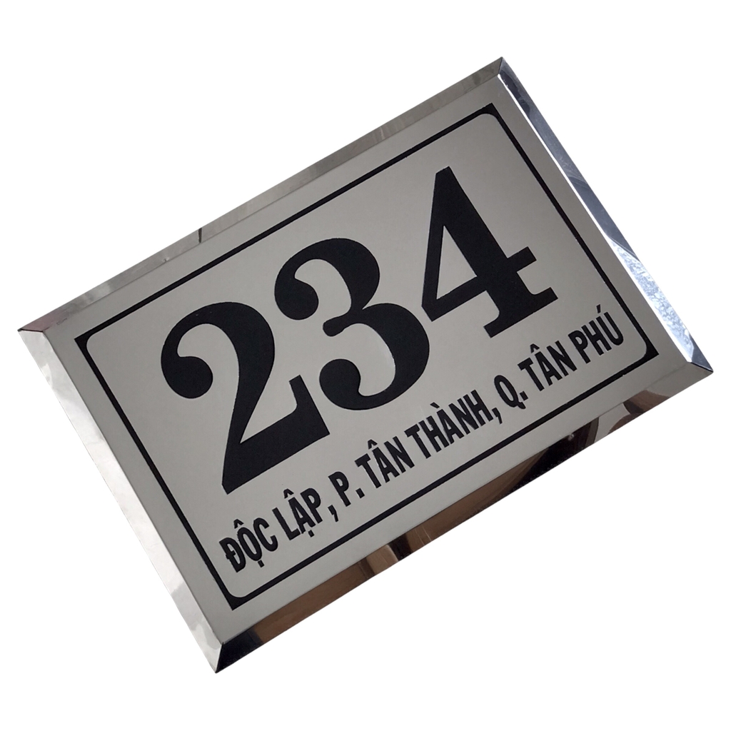 Bảng số nhà inox ăn mòn có chân 30x20cm nền trắng bóng chữ đen