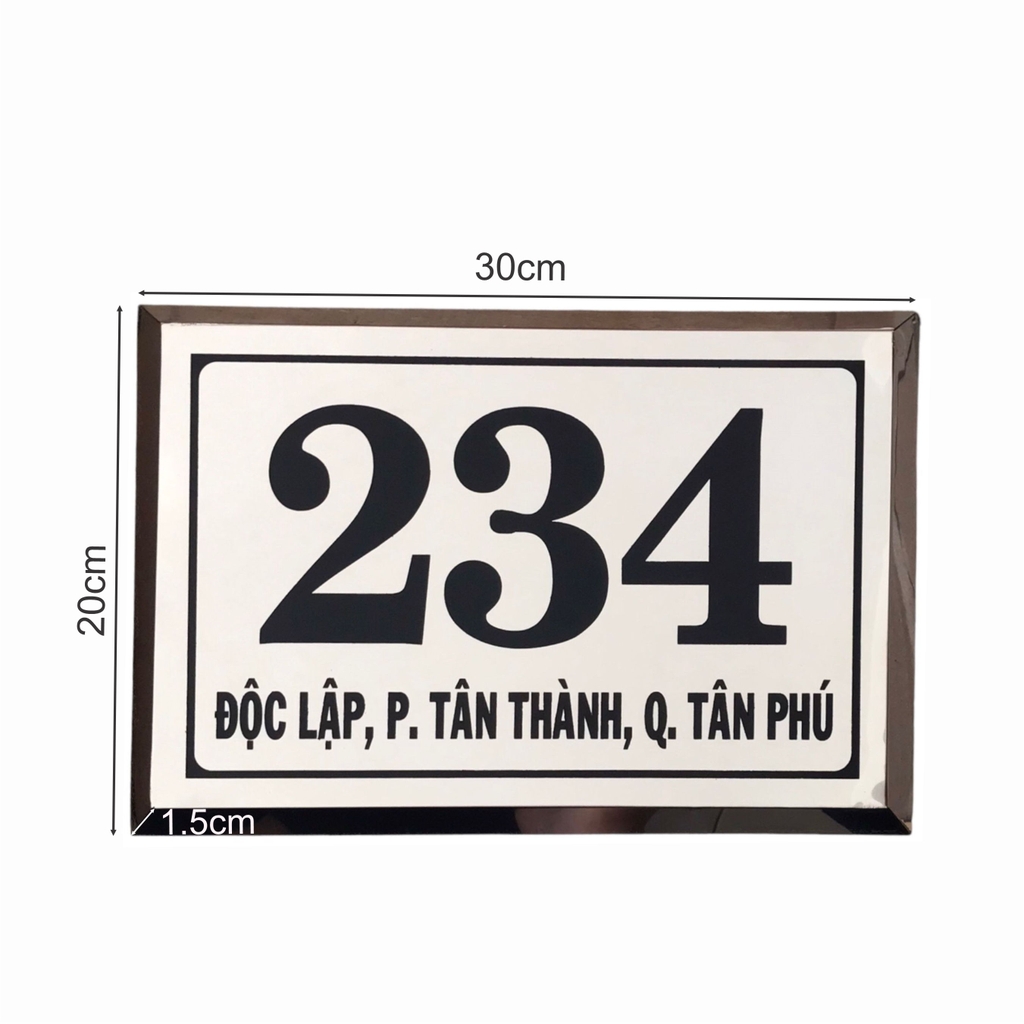 Bảng số nhà inox ăn mòn có chân 30x20cm nền trắng bóng chữ đen