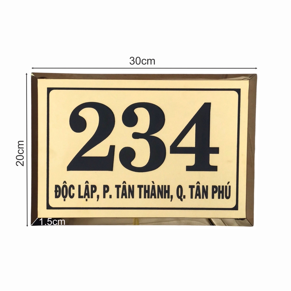 Bảng số nhà inox ăn mòn có chân 30x20cm nền trắng bóng chữ đen