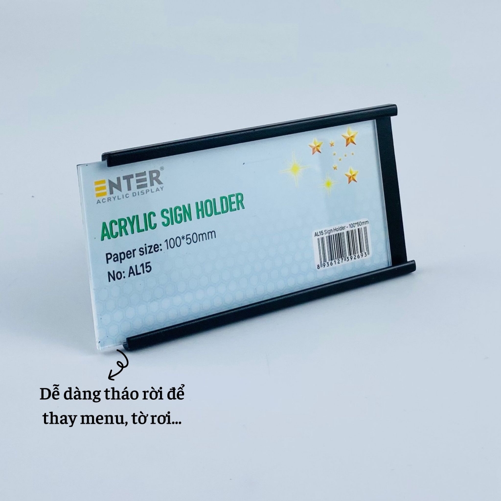 Bảng thông tin nhôm Enter AL15 100x50mm, Khung thông tin sản phẩm, Khung bảng giá siêu thị, Tag thông tin mini (20)