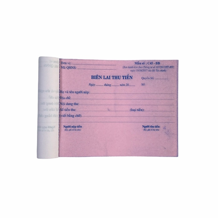 Biên lai thu tiền NY 10x14cm 2 liên 30 bộ (20/100)