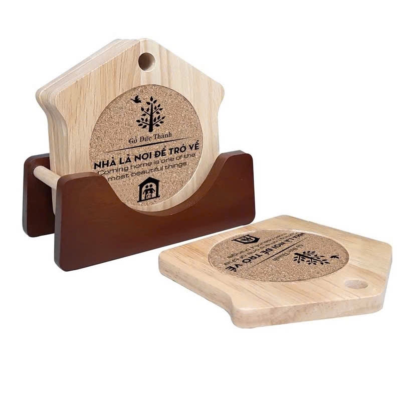 Bộ 6 lót ly DT 28191 hình ngôi nhà, đế nâu