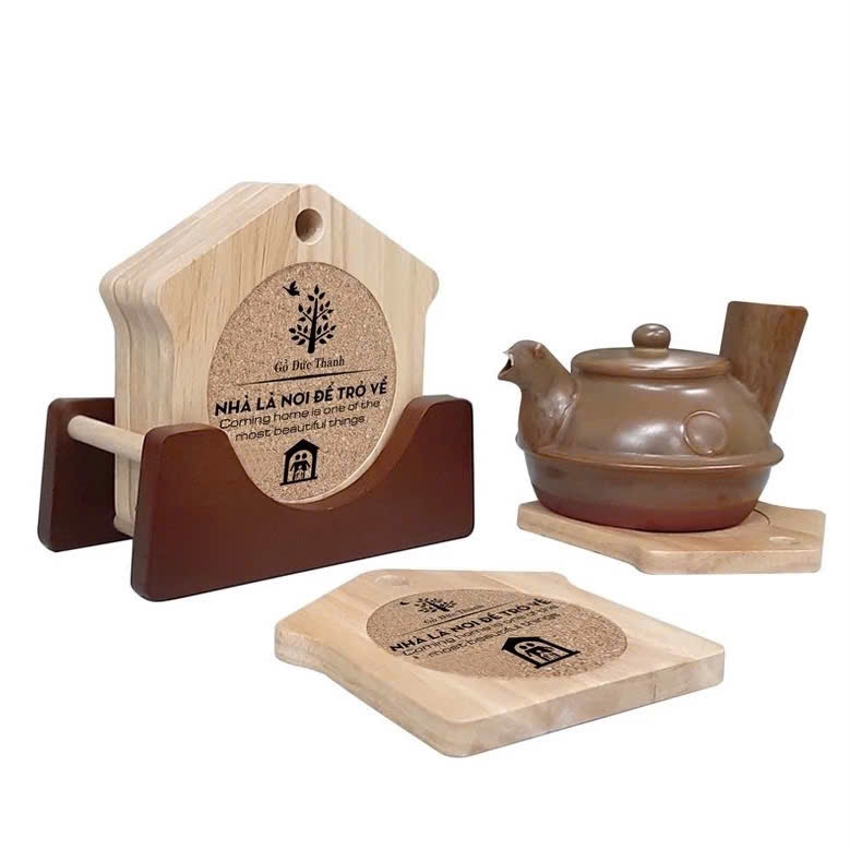 Bộ 6 lót ly DT 28191 hình ngôi nhà, đế nâu