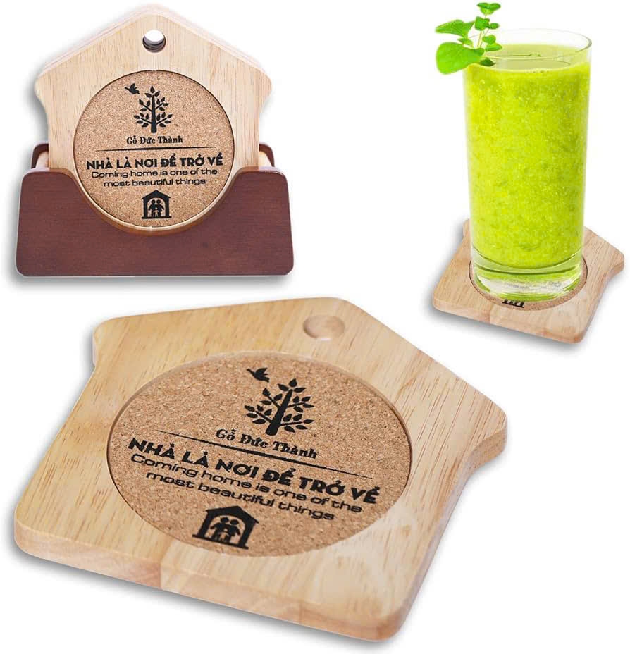 Bộ 6 lót ly DT 28191 hình ngôi nhà, đế nâu