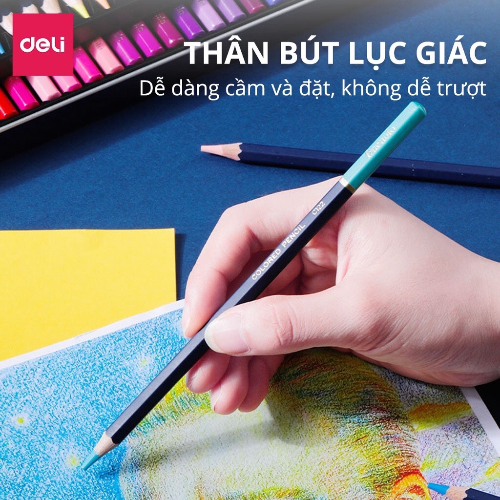 Bút chì màu Deli C122-24 / C122-36 / C122-48 / C122-72 hộp thiếc