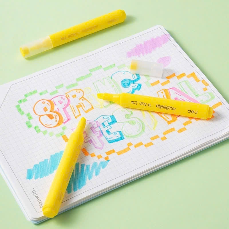 Bút dạ quang Deli U12S, Bút nhớ dòng, Bút highlight (10/100)