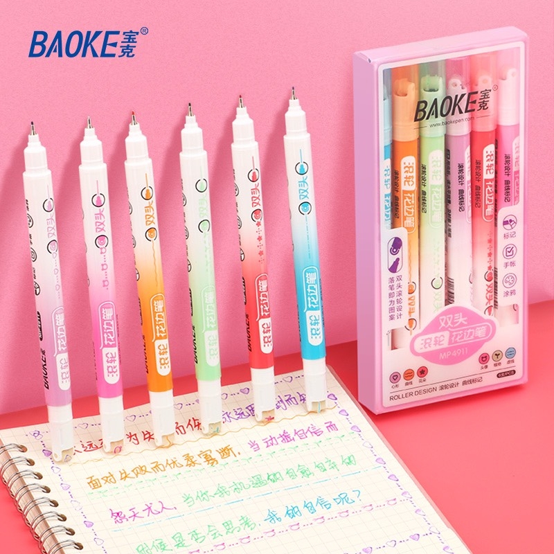 Bút đánh dấu đầu lăn hoạ tiết Baoke MP 4911 6 màu