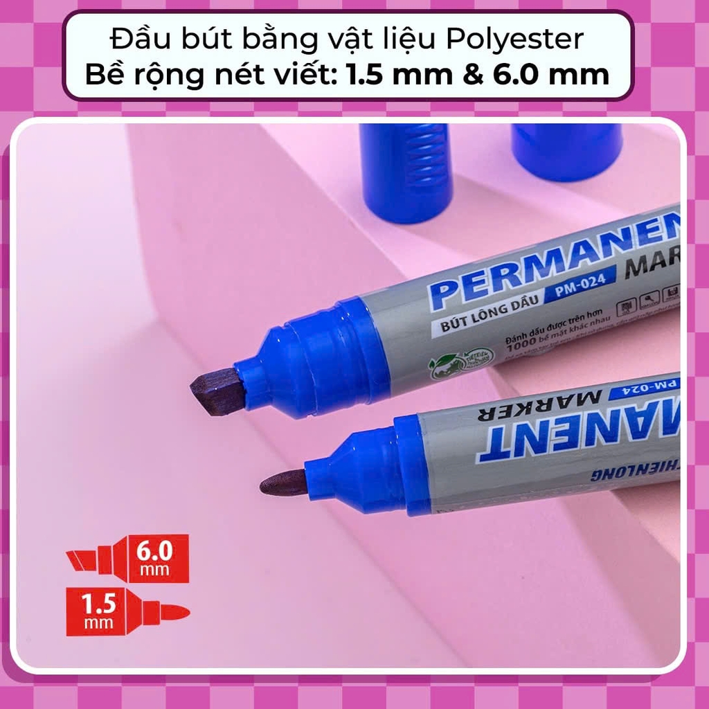 Bút lông dầu PM-024 xanh dương, Viết lông dầu, Bút CD, Bút ghi nylon (10)