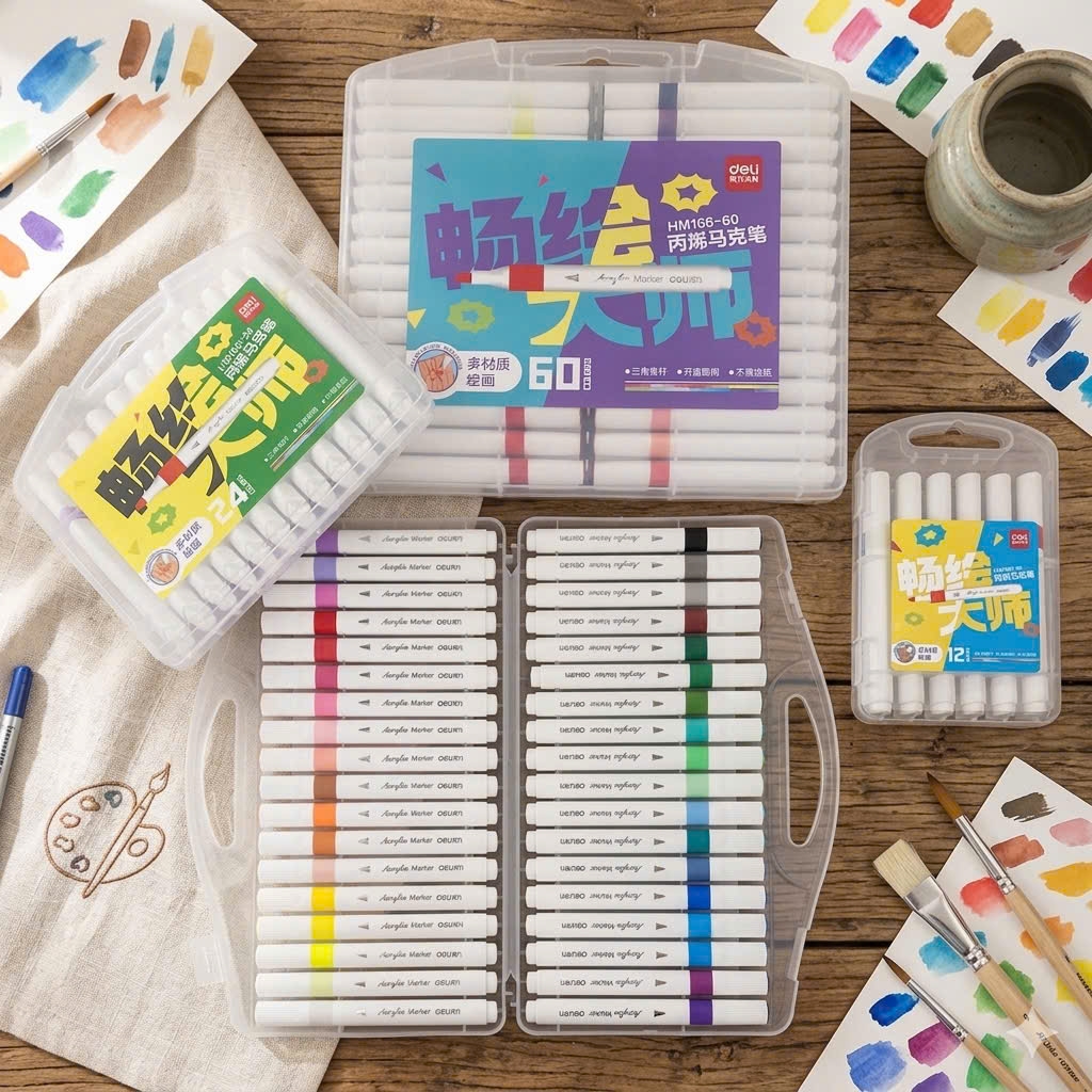 Bút lông màu Deli HM166 (12), Acrylic Marker, Văn phòng phẩm