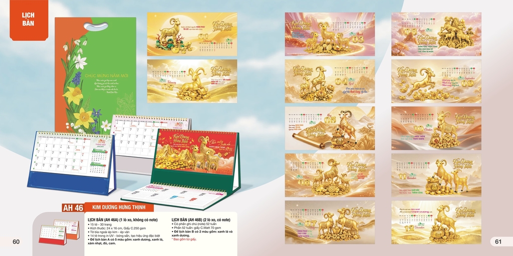 Lịch bàn chữ A AH AH45B-AH47B/ AH49B-AH50B/ AH52B-63B/AH65B-68B 24x16cm ngang có note 2027,Lịch để bàn, Lịch tam giác