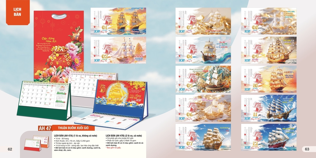 Lịch bàn chữ A AH AH45A-AH47A/AH49A-AH50A/AH52A-AH63A/AH65A-AH68A 24x16cm ngang 2027