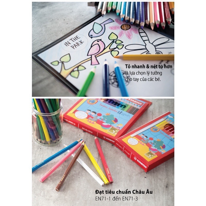 Bút chì màu Stabilo Jumbo CLJ1879-24 / CLJ1875-18 / CLJ1877L màu + chuốt