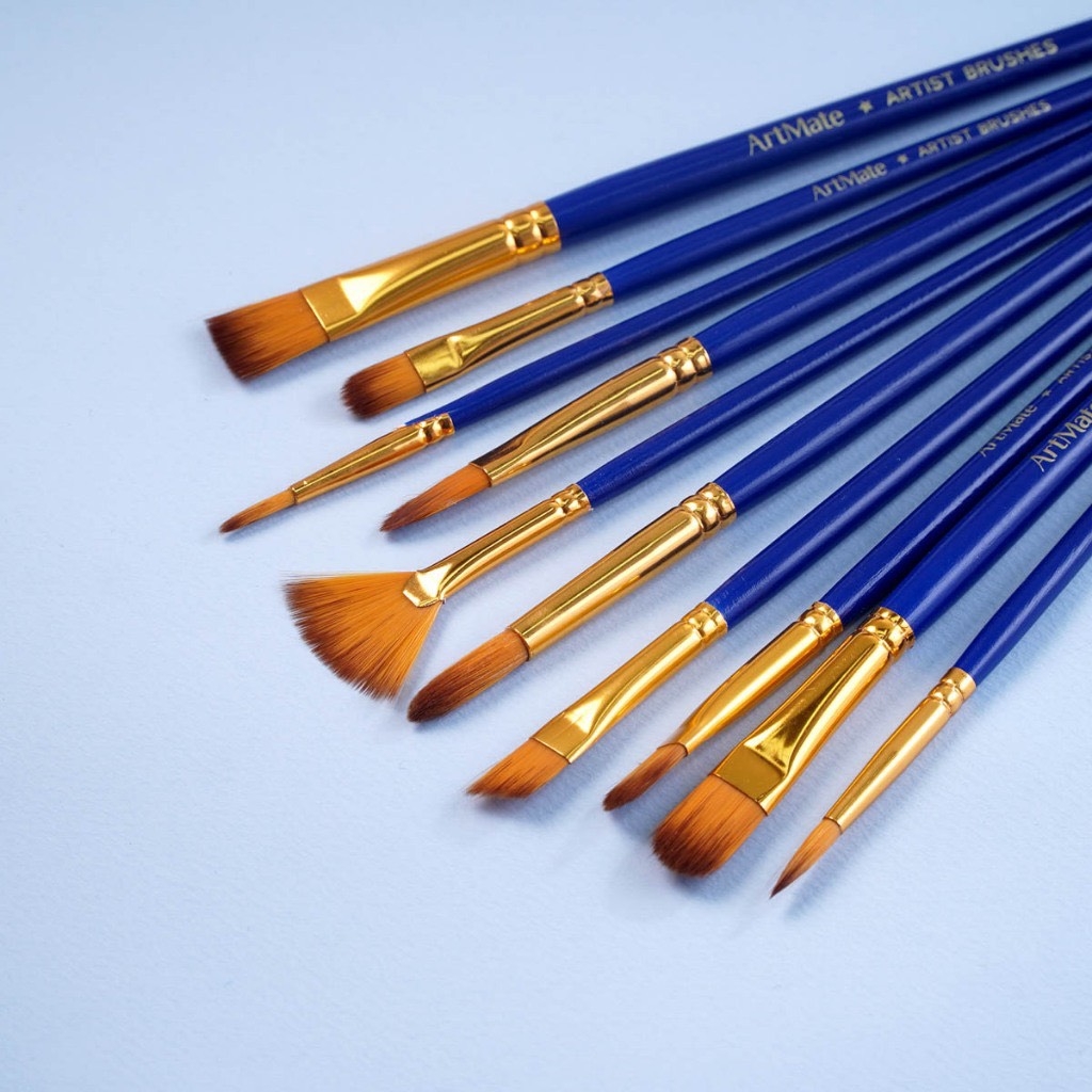 Cọ vẽ bộ Artmate AM-PBS005 10 cây đầu dẹp thân gỗ (24)