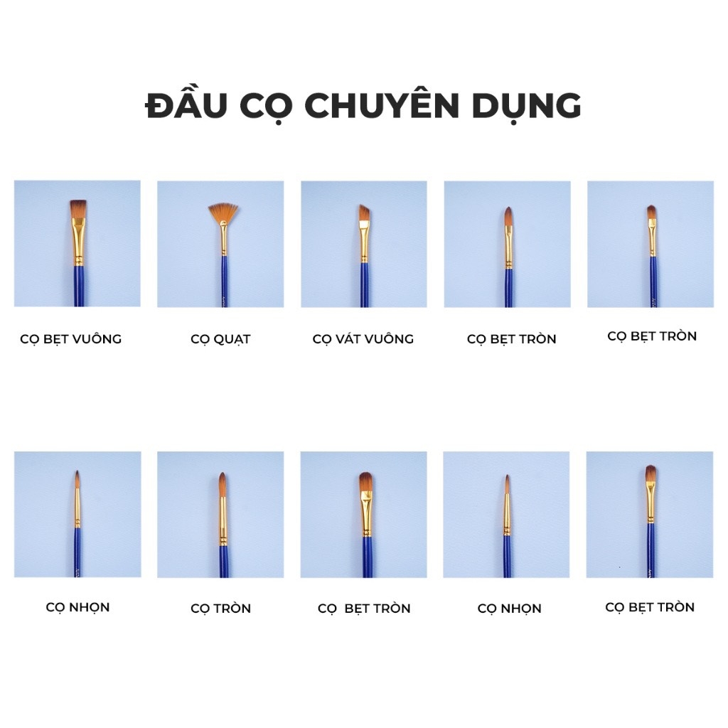 Cọ vẽ bộ Artmate AM-PBS005 10 cây đầu dẹp thân gỗ (24)