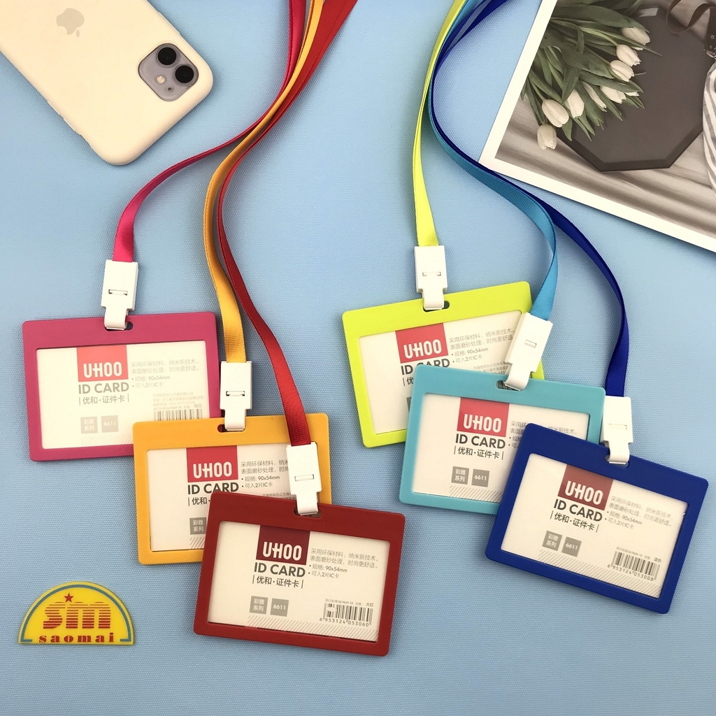 Combo bao đựng thẻ Uhoo 6611 ngang + dây đeo hồng