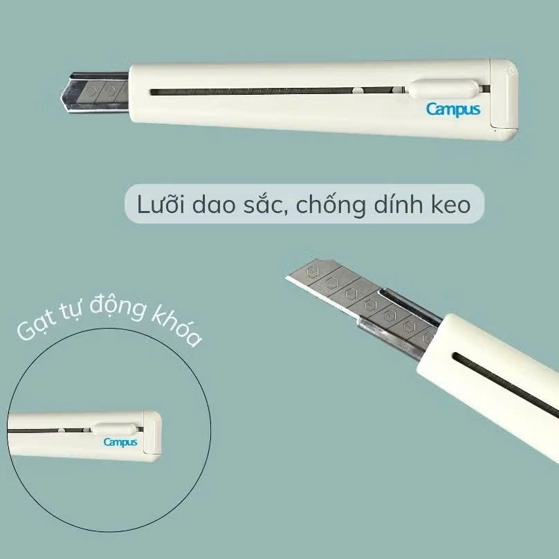 Dao rọc giấy Campus CT-1000C-W trắng 9mm, dao cắt giấy, dao bẻ lưỡi, văn phòng phẩm (24)