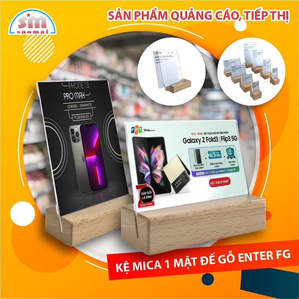 Đế gỗ Enter FG-12 90x40x25mm, Đế gỗ giữ Namecard, Giá đỡ kẹp ảnh mini, Kệ cài bàn đặt tiệc, Chân menu gỗ (20)