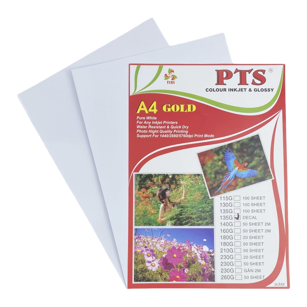 Giấy in ảnh decal 1 mặt PTS 210x297mm 135gsm 50 tờ A4