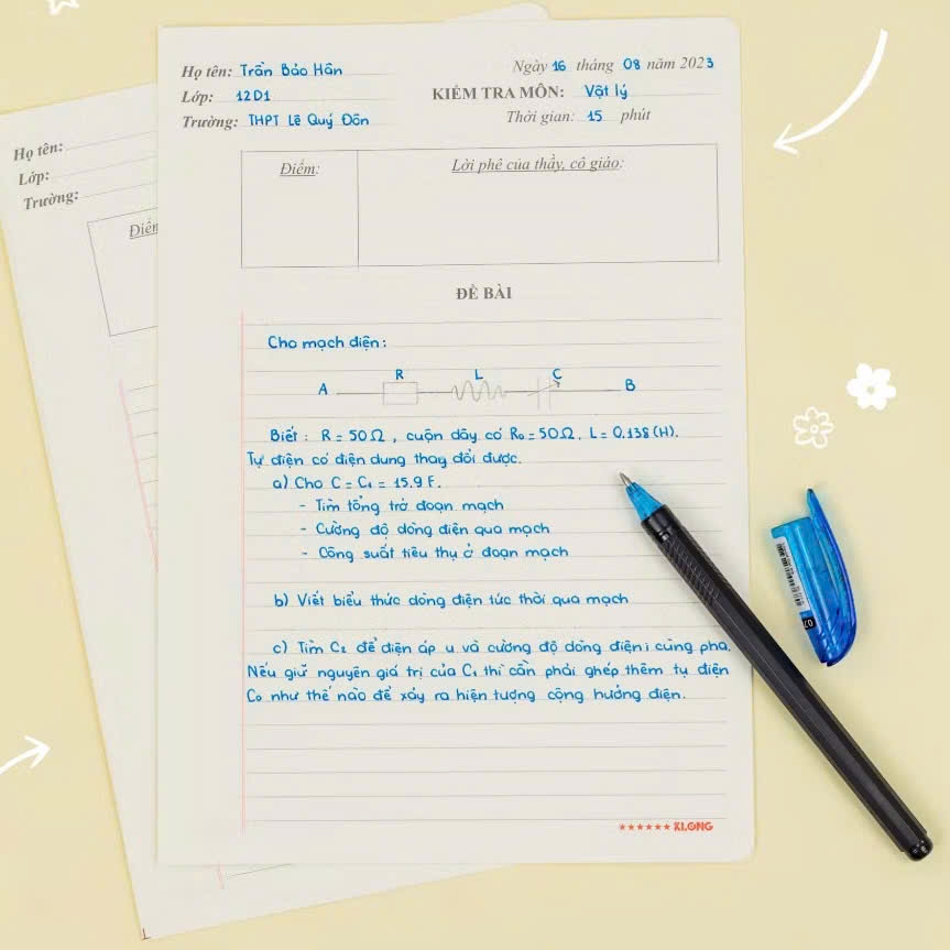 Giấy kiểm tra KLong 100gsm ngang 15 tờ kép + 10 tờ đơn (10/100)