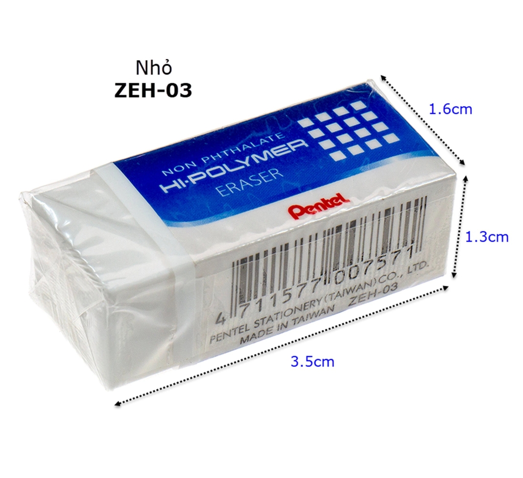Gôm Pentel ZEH-03N trắng, tẩy, văn phòng phẩm
