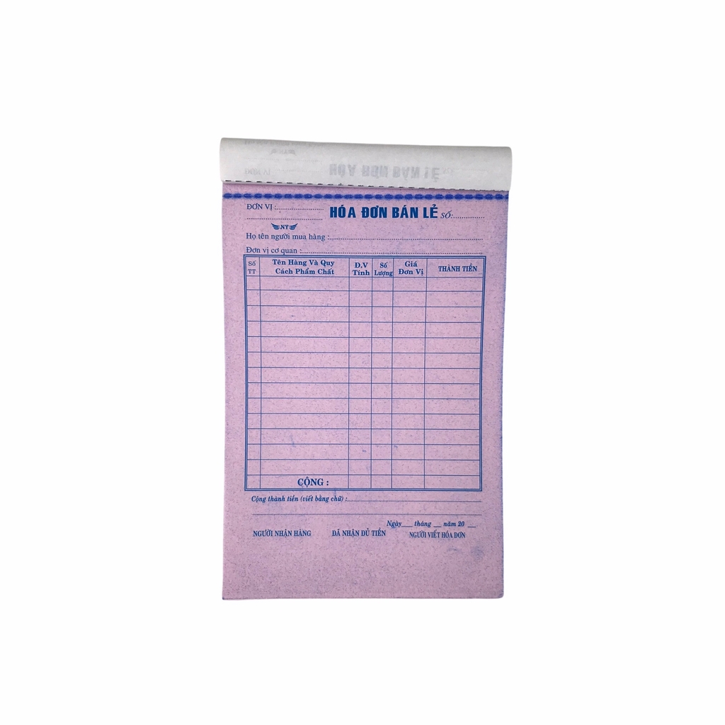 Hóa đơn bán lẻ NY 13x20cm 3 liên 50 bộ không đế (5/100)