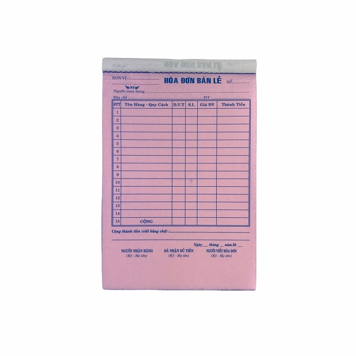 Hóa đơn bán lẻ NY 13x20cm 2 liên 50 bộ (10/100)