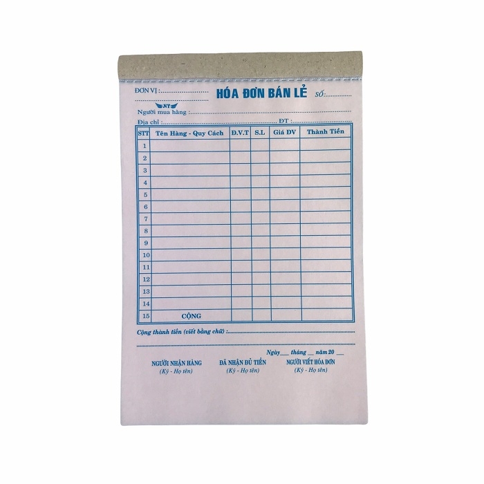 Hóa đơn bán lẻ NY 13x20cm 2 liên 50 bộ (10/100)