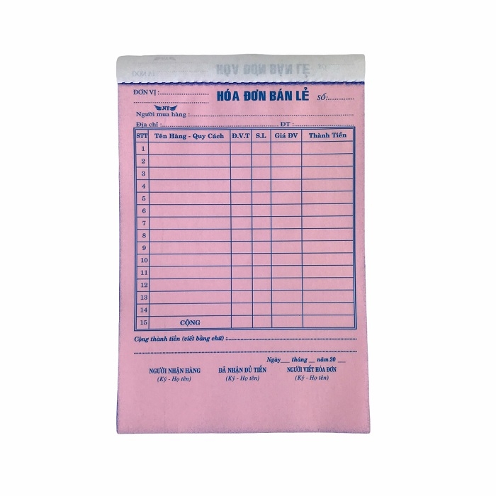 Hóa đơn bán lẻ NY 13x20cm 2 liên 50 bộ (10/100)