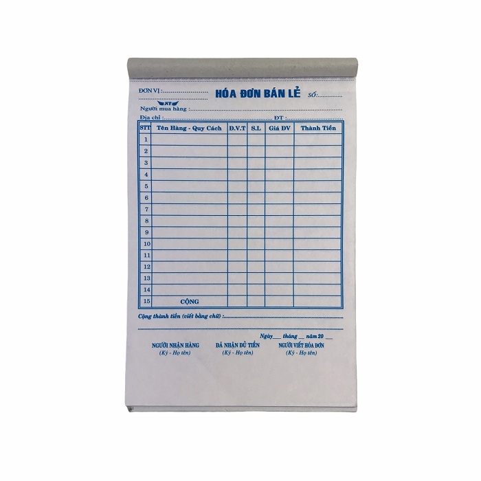 Hóa đơn bán lẻ NY 13x20cm 3 liên 33 bộ có đế (10/100)