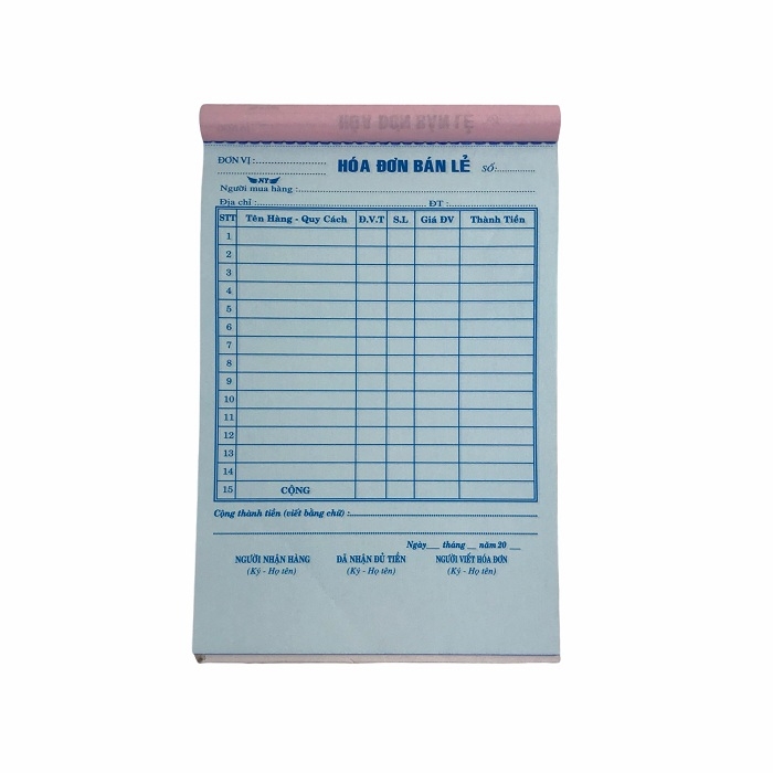 Hóa đơn bán lẻ NY 13x20cm 3 liên 33 bộ có đế (10/100)