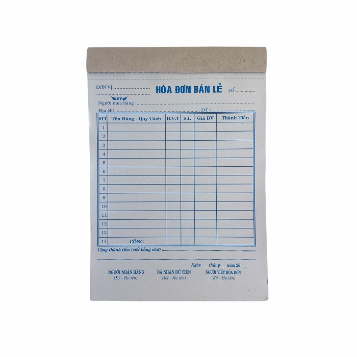 Hóa đơn bán lẻ NY 13x20cm 70gsm 1 liên 100 tờ  (10/50)