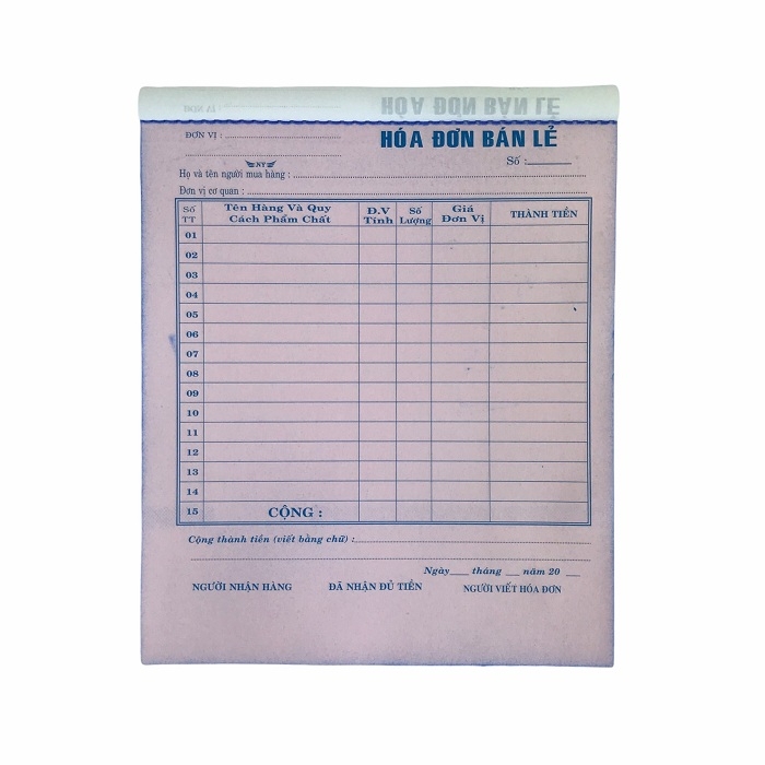Hóa đơn bán lẻ NY 16x20cm 3 liên 50 bộ không đế A5 (5/60)
