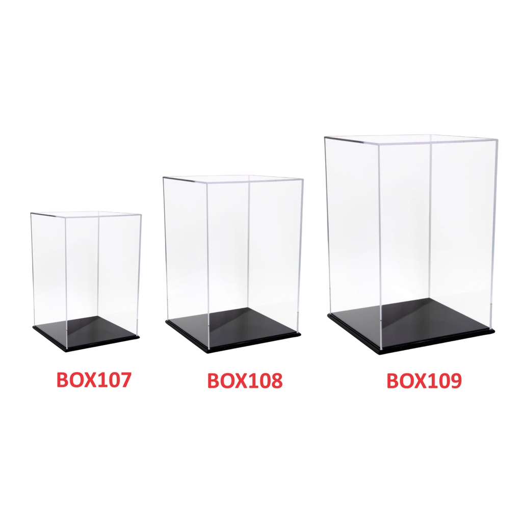 Hộp mica Enter BOX108 15x15x25cm mica dày 2mm, đế đen 5mmx2 chữ nhật đứng, Hộp trưng bày mô hình, Hộp mica trong chống bụi