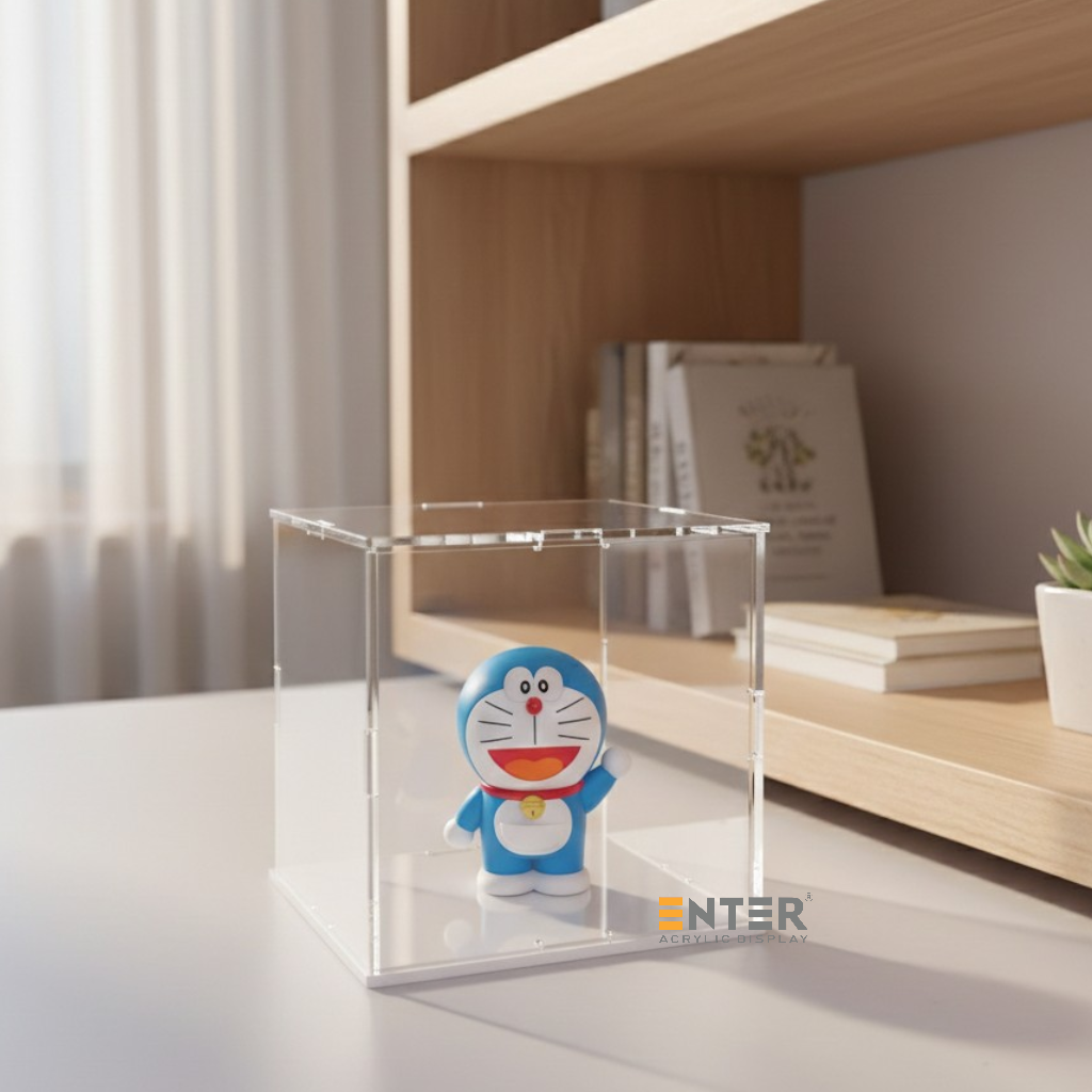 Hộp mica Enter BOX301 80x80x80mm dày 2mm đế 3mm, lắp ráp, Hộp trưng bày mô hình, Hộp mica trong chống bụi