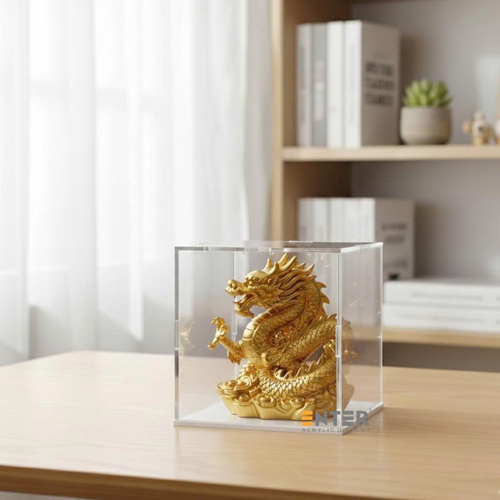 Hộp mica Enter BOX302 100x100x100mm dày 2mm đế 3mm, lắp ráp, Hộp trưng bày mô hình, Hộp mica trong chống bụi