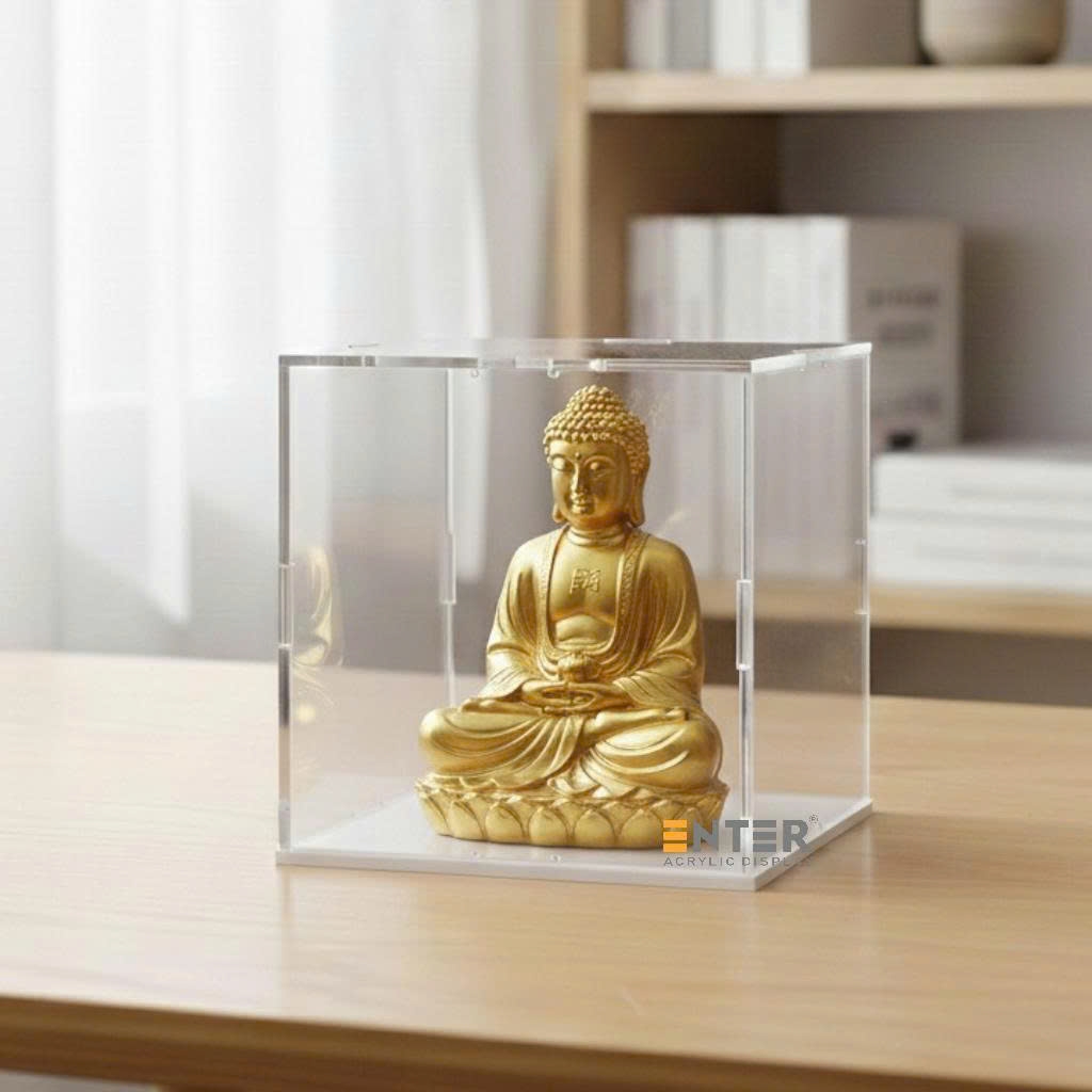 Hộp mica Enter BOX304 150x150x150mm dày 2mm đế 3mm, lắp ráp, Hộp trưng bày mô hình, Hộp mica trong chống bụi