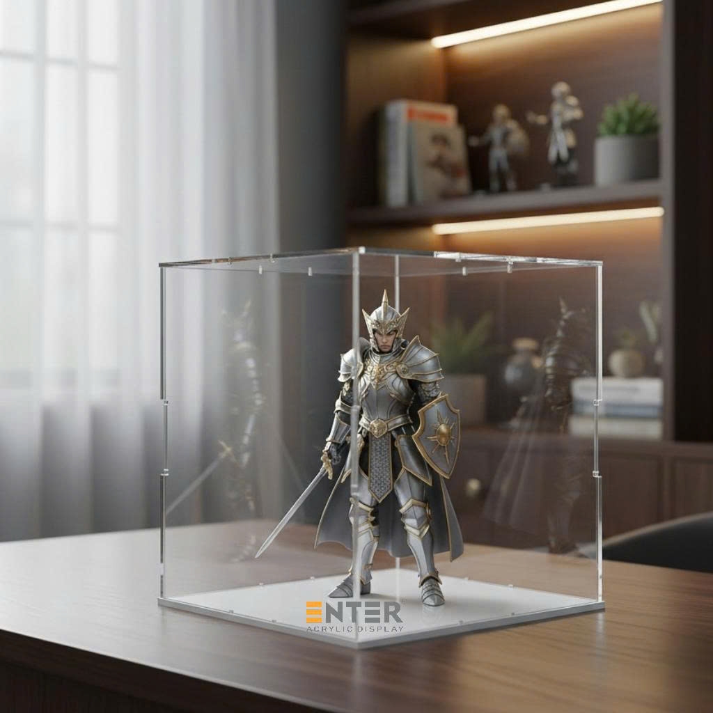 Hộp mica Enter BOX305 200x200x200mm dày 2mm đế 3mm, lắp ráp, Hộp trưng bày mô hình, Hộp mica trong chống bụi