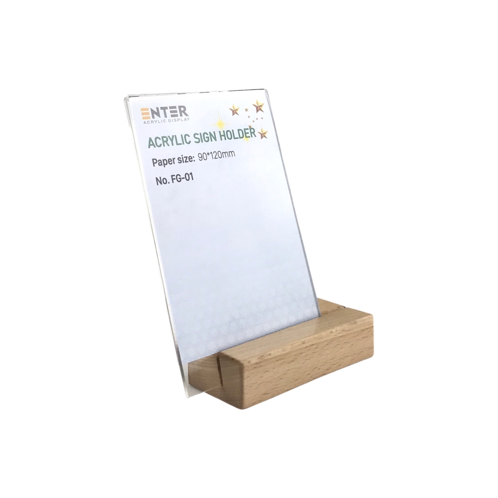 Kệ mica 1 mặt đế gỗ Enter FG-01 90x120mm, Kệ thông tin sản phẩm, Standee mica để bàn, Bảng quét mã QR Code (20)