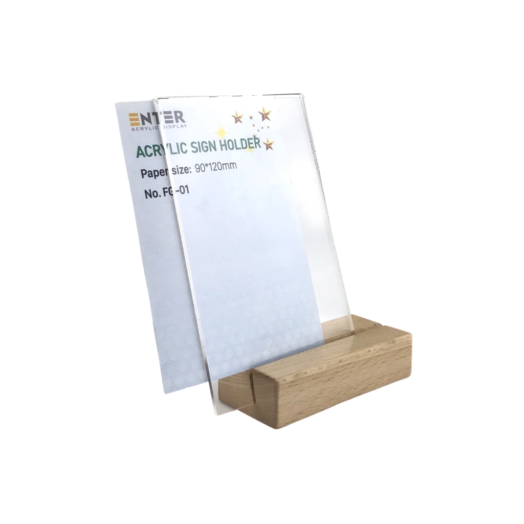 Kệ mica 1 mặt đế gỗ Enter FG-01 90x120mm, Kệ thông tin sản phẩm, Standee mica để bàn, Bảng quét mã QR Code (20)