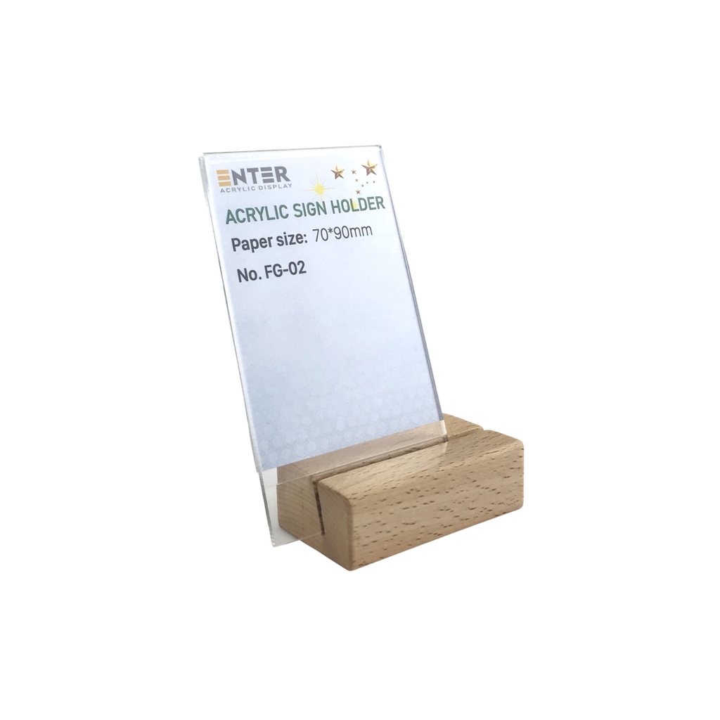 Kệ mica 1 mặt đế gỗ Enter FG-02 70x90mm, Kệ thông tin sản phẩm, Standee mica để bàn, Bảng quét mã QR Code (20)