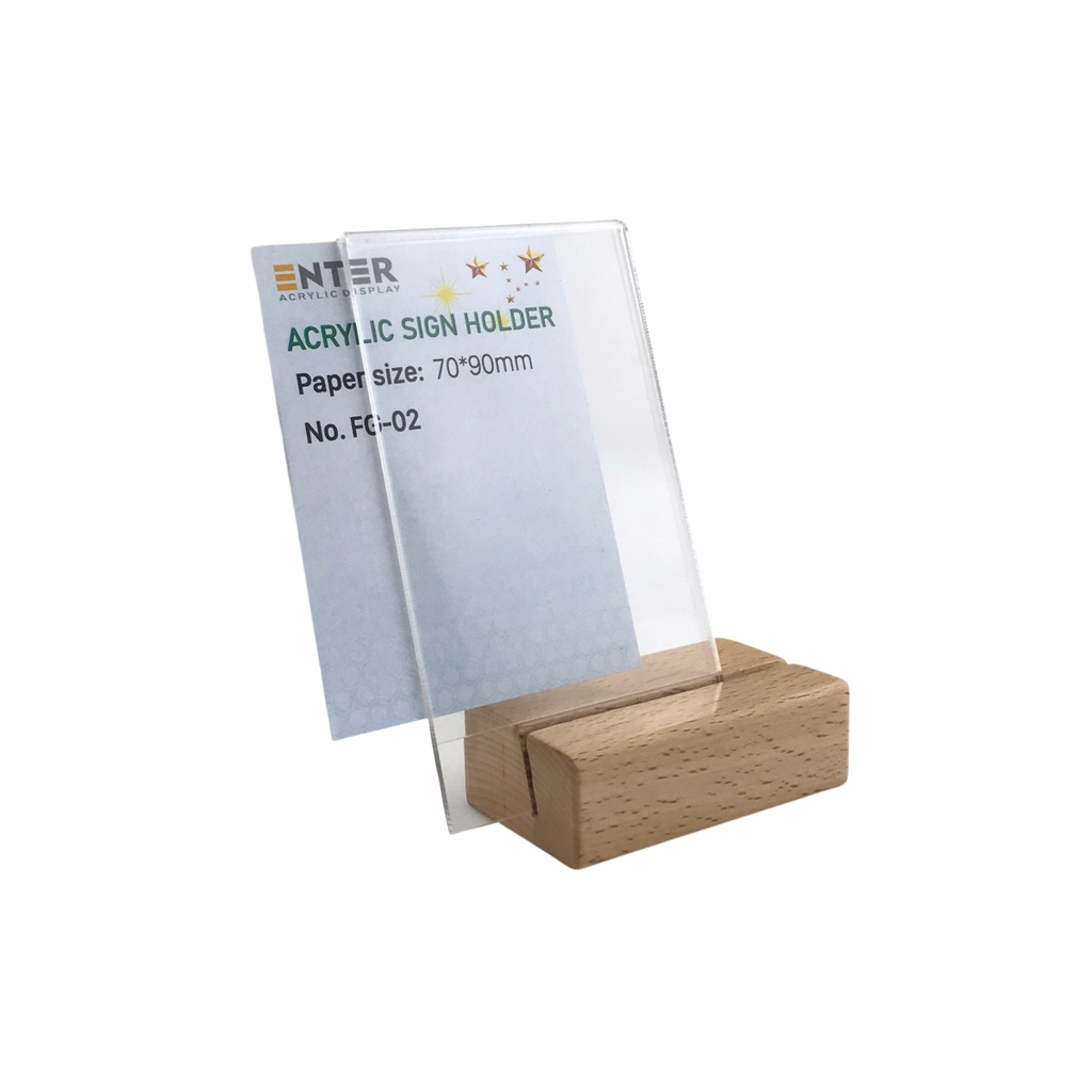 Kệ mica 1 mặt đế gỗ Enter FG-02 70x90mm, Kệ thông tin sản phẩm, Standee mica để bàn, Bảng quét mã QR Code (20)