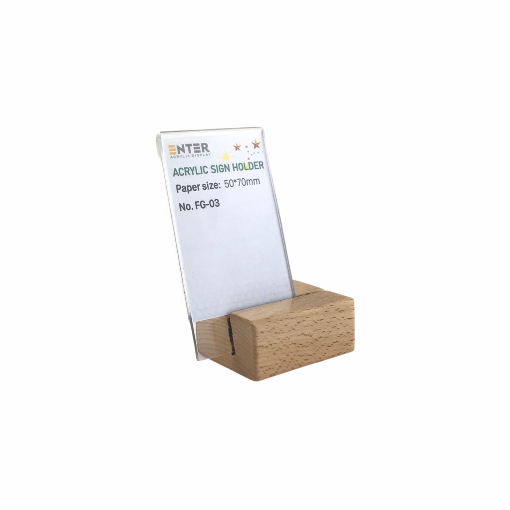 Kệ mica 1 mặt đế gỗ Enter FG-03 50x70mm, Kệ thông tin sản phẩm, Standee mica để bàn, Bảng quét mã QR Code (20)