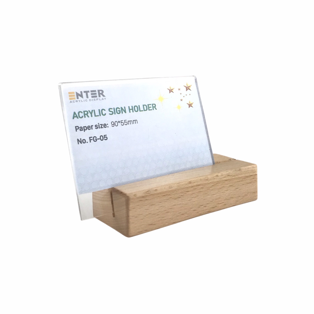 Kệ mica 1 mặt đế gỗ Enter FG-05 90x55mm, Kệ thông tin sản phẩm, Standee mica để bàn, Bảng quét mã QR Code (20)