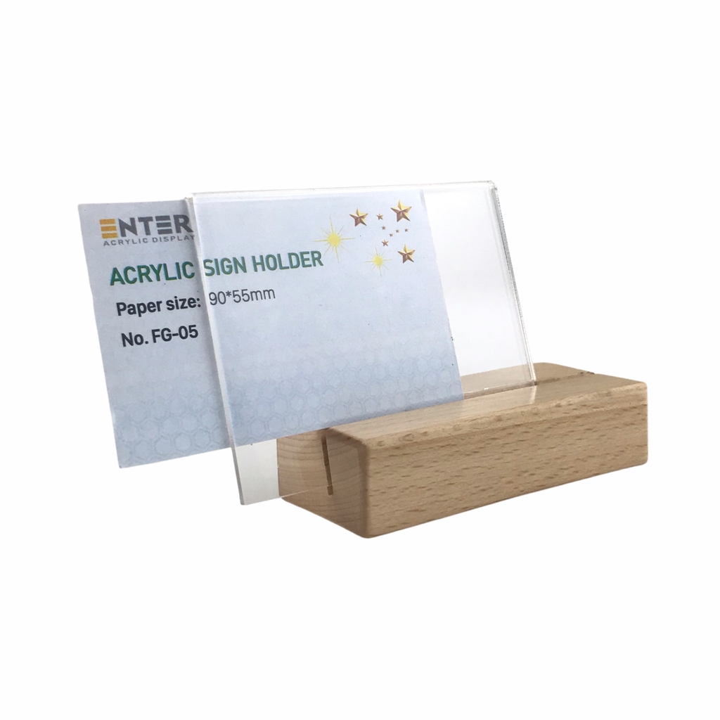 Kệ mica 1 mặt đế gỗ Enter FG-05 90x55mm, Kệ thông tin sản phẩm, Standee mica để bàn, Bảng quét mã QR Code (20)