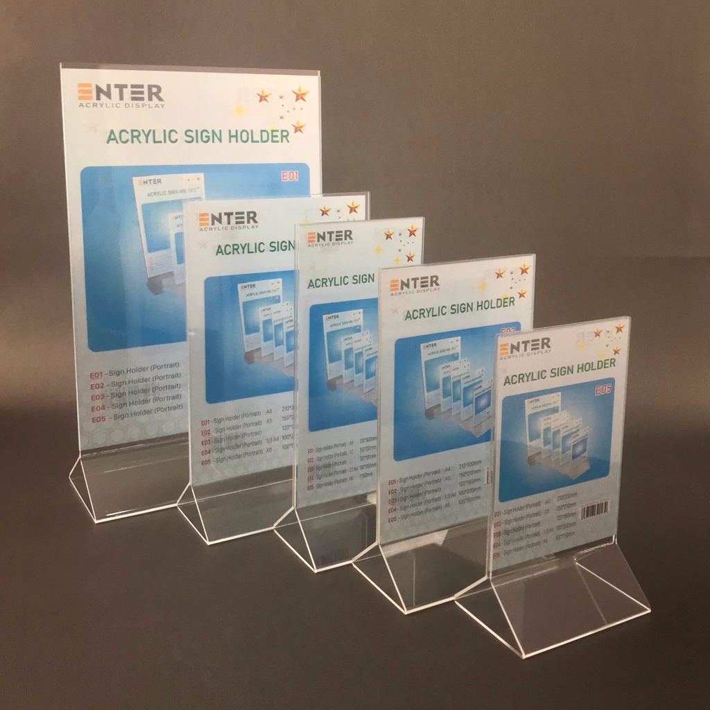 Kệ mica 2 mặt Enter E02 150x210mm chân tam giác A5 đứng, Kệ menu nhà hàng, Standee mica để bàn, Bảng quét mã QR Code (20)