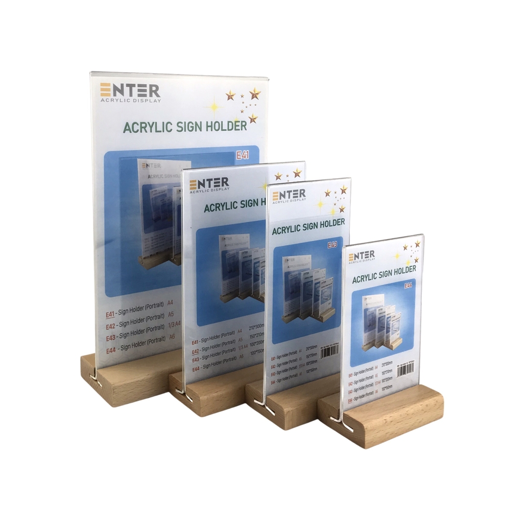 Kệ mica 2 mặt Enter E44 100x150mm đế gỗ A6 đứng, Kệ menu nhà hàng, Standee mica để bàn, Bảng quét mã QR Code (20)
