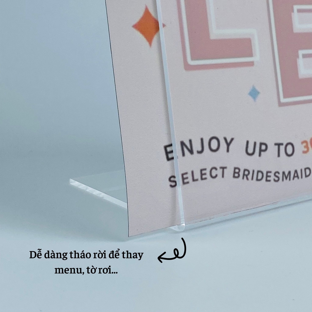 Kệ mica 1 mặt Enter F03-P 100x150mm A6 đứng, Kệ menu chữ L, Khung thông tin sản phẩm, Khung bảng giá, Kệ trưng bày để bàn (20)