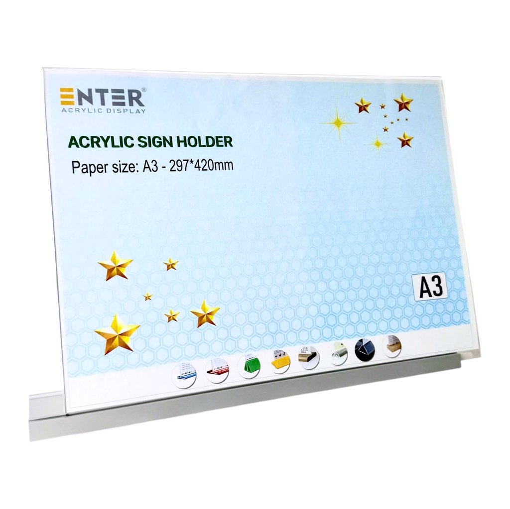 Kệ mica 1 mặt Enter E56 420x297mm đế nhôm A3 ngang